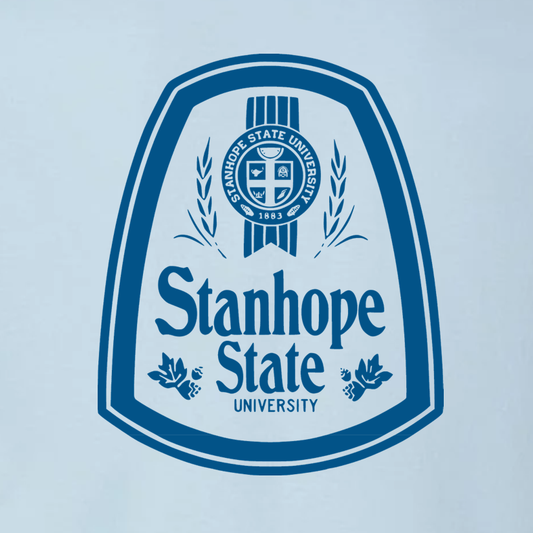 Stanhope State University logo on a light blue background