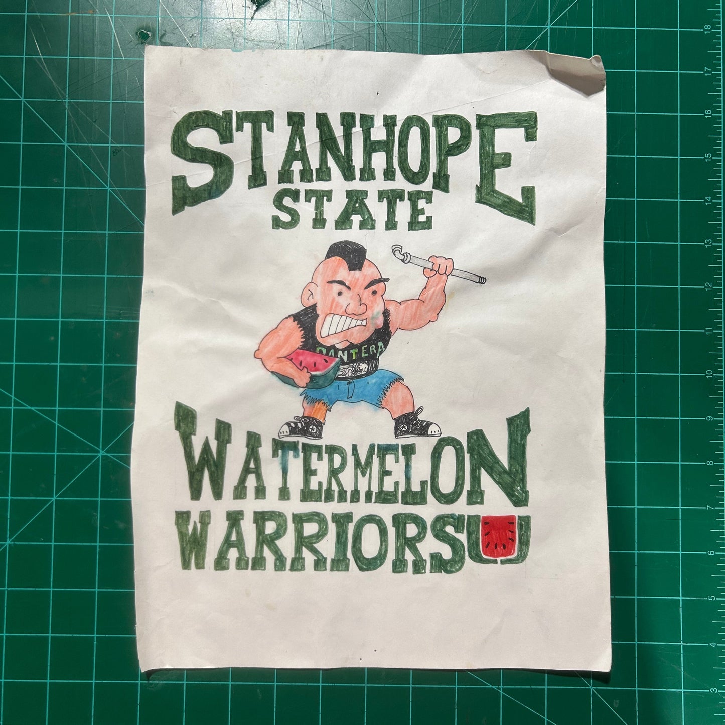Original Stanhope State University Watermelon Warriors School Mascot Throwback Shirt