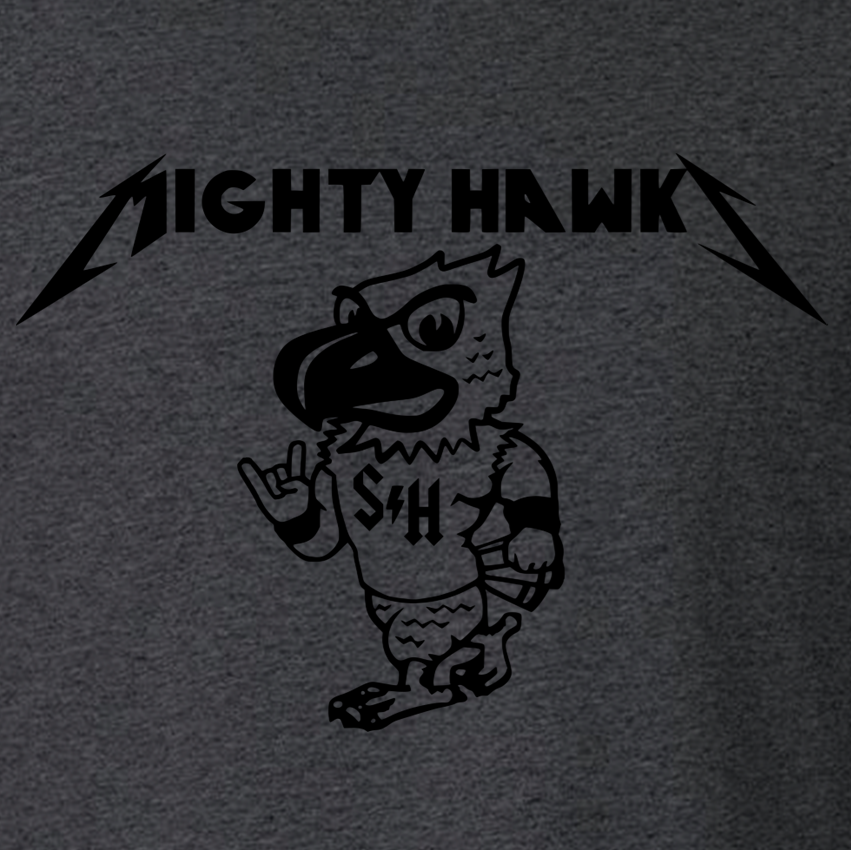Mascot logo with 'NIGHTY HAWK' text on a dark background